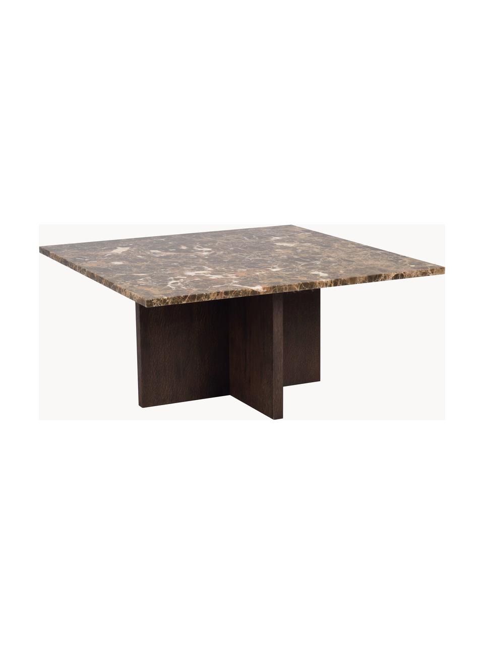 Marmor-Couchtisch Brooksville, Tischplatte: Marmor, Gestell: Mitteldichte Holzfaserpla, Braun marmoriert, Eichenholz, B 90 x T 90 cm