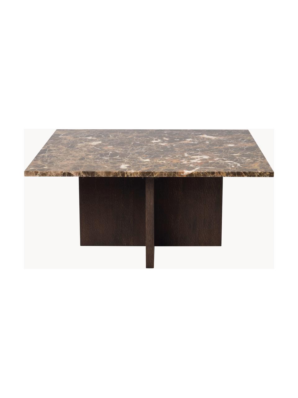 Mesa de centro de mármol Brooksville, Tablero: mármol, Estructura: tablero de fibras de dens, Mármol marrón, madera de roble, An 90 x F 90 cm