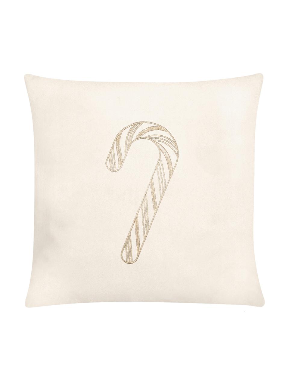 Housse de coussin en velours brodé Candy, Blanc crème