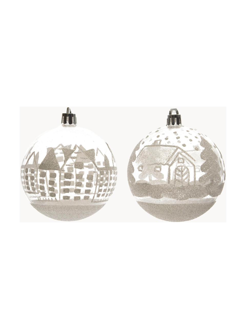 Kerstballen City, set van 4, Zilverkleurig, transparant, Ø 8 cm