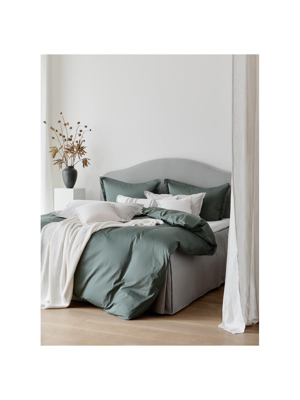 Premium boxspringbed Dahlia, Poten: massief gelakt berkenhout, Geweven stof lichtgrijs, B 140 x L 200 cm, hardheidsgraad H2