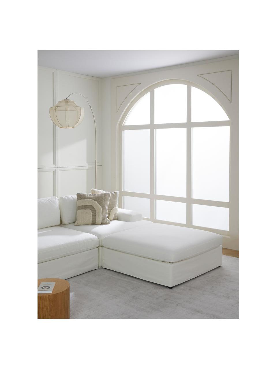 Poggiapiedi da divano Russell, Rivestimento: 100% cotone Con 50.000 ci, Struttura: legno di pino massiccio c, Piedini: plastica, Tessuto bianco crema, Larg. 103 x Alt. 43 cm