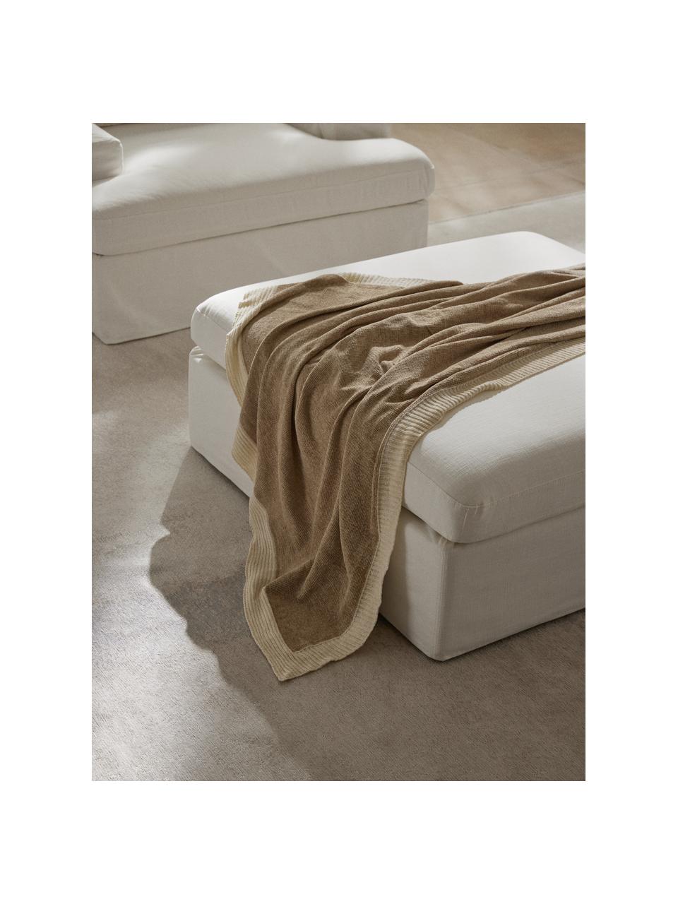 Poggiapiedi da divano con rivestimento sfoderabile Russell, Rivestimento: 100% cotone Con 50.000 ci, Struttura: legno di pino massiccio, , Gambe: plastica Questo prodotto , Tessuto bianco latte, Larg. 103 x Prof. 103 cm