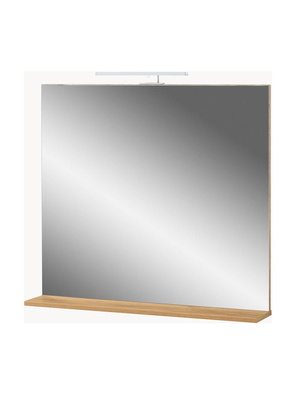 Badkamerspiegel Ricky met LED-verlichting en plank, Eikenhout optiek, B 76 cm x H 75 cm