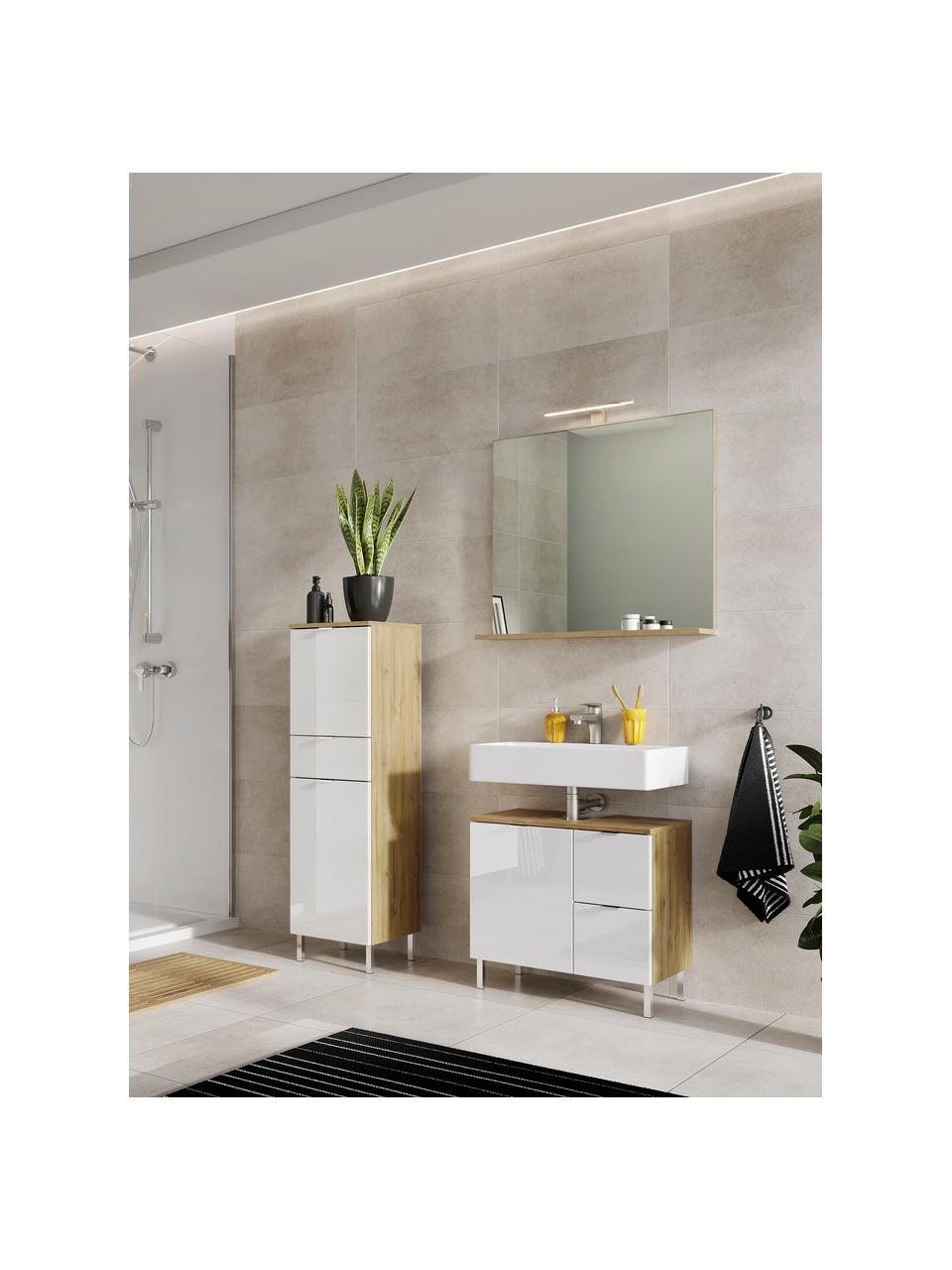 Miroir de salle de bain avec éclairage LED Ricky, Look bois de chêne, larg. 76 x haut. 75 cm