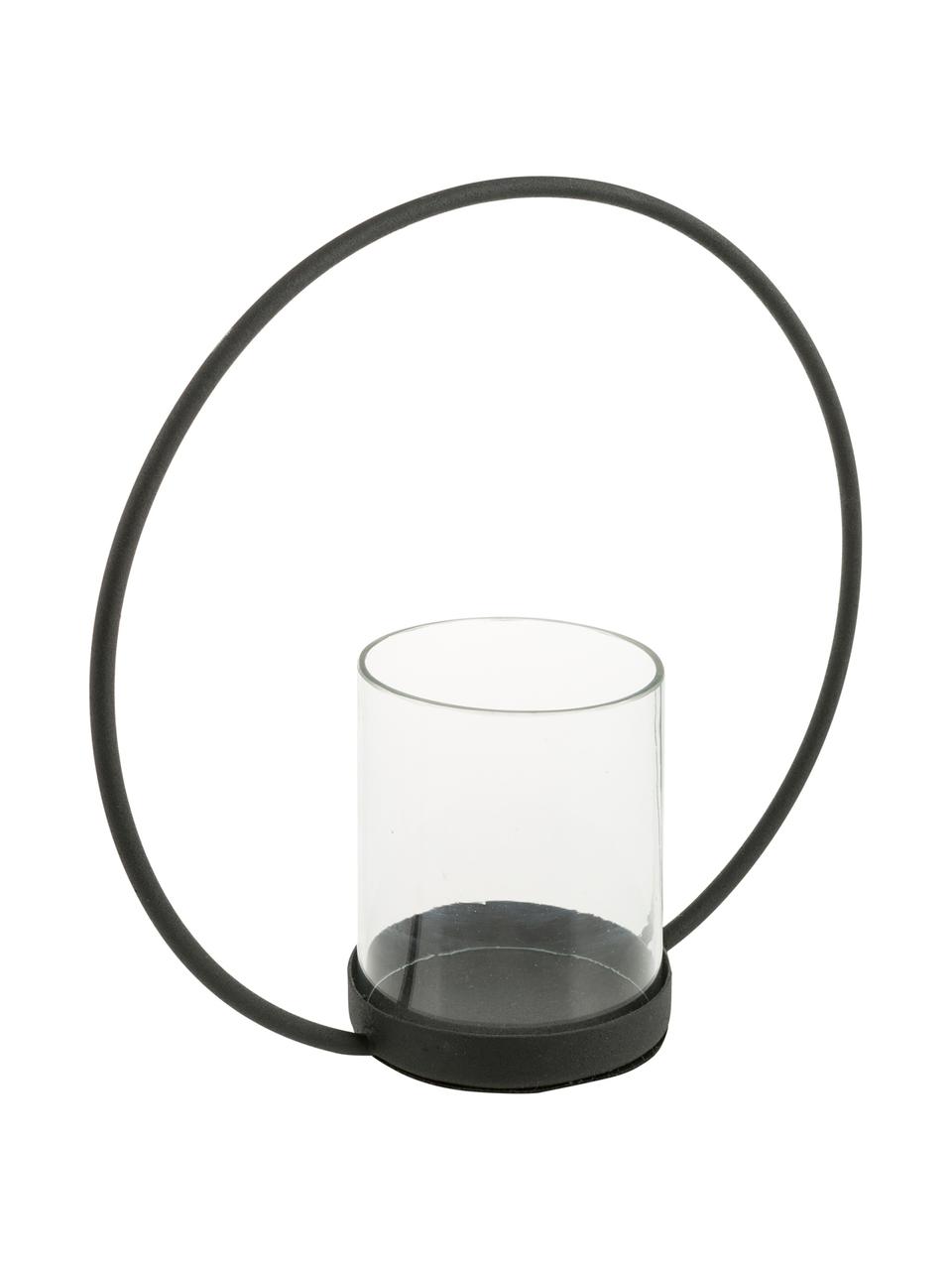 Windlicht Sander, Houder: gelakt edelstaal, Windlicht: glas, Zwart, transparant, 25 x 25 cm