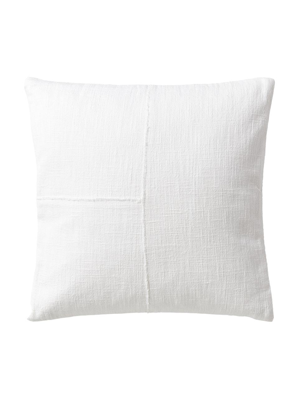 Poszewka na poduszkę z bawełny z przeszyciem Terre, 80% bawełna, 20% len, Biały, S 45 x D 45 cm