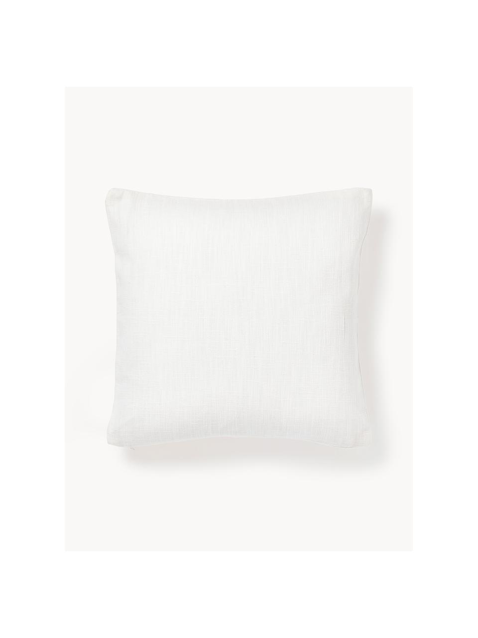 Housse de coussin 30x50 avec broderie décorative Terre, 70 % coton, 30 % lin, Blanc, larg. 45 x long. 45 cm