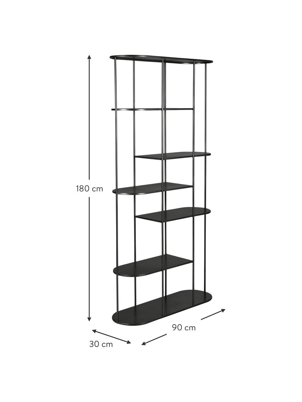 Libreria Grayson, Acciaio verniciato a polvere, Nero, Larg. 90 x Alt. 180 cm