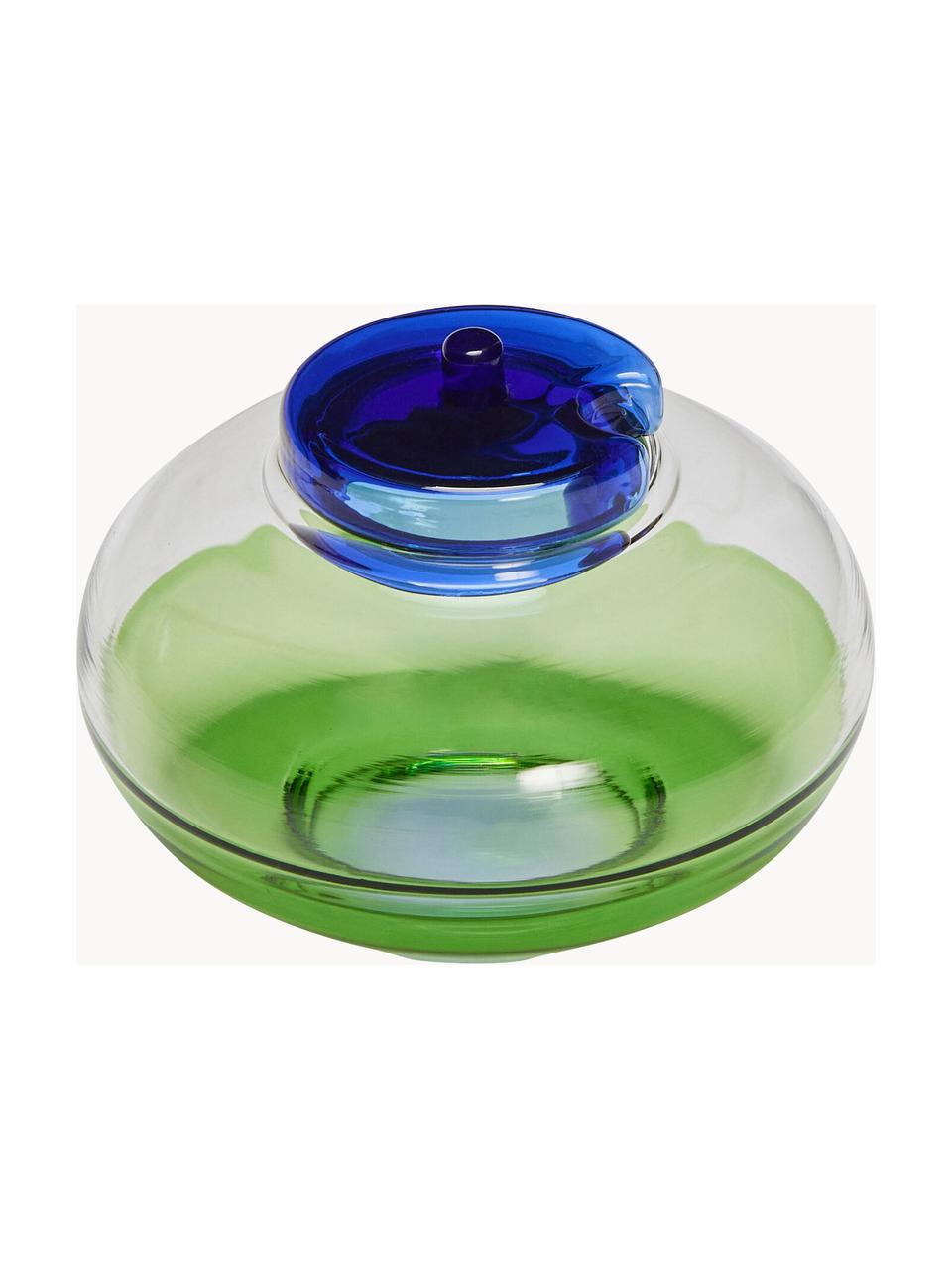 Mondgeblazen suikerpot NoRush, Glas, Donkerblauw, groen, transparant, Ø 10 x H 8 cm