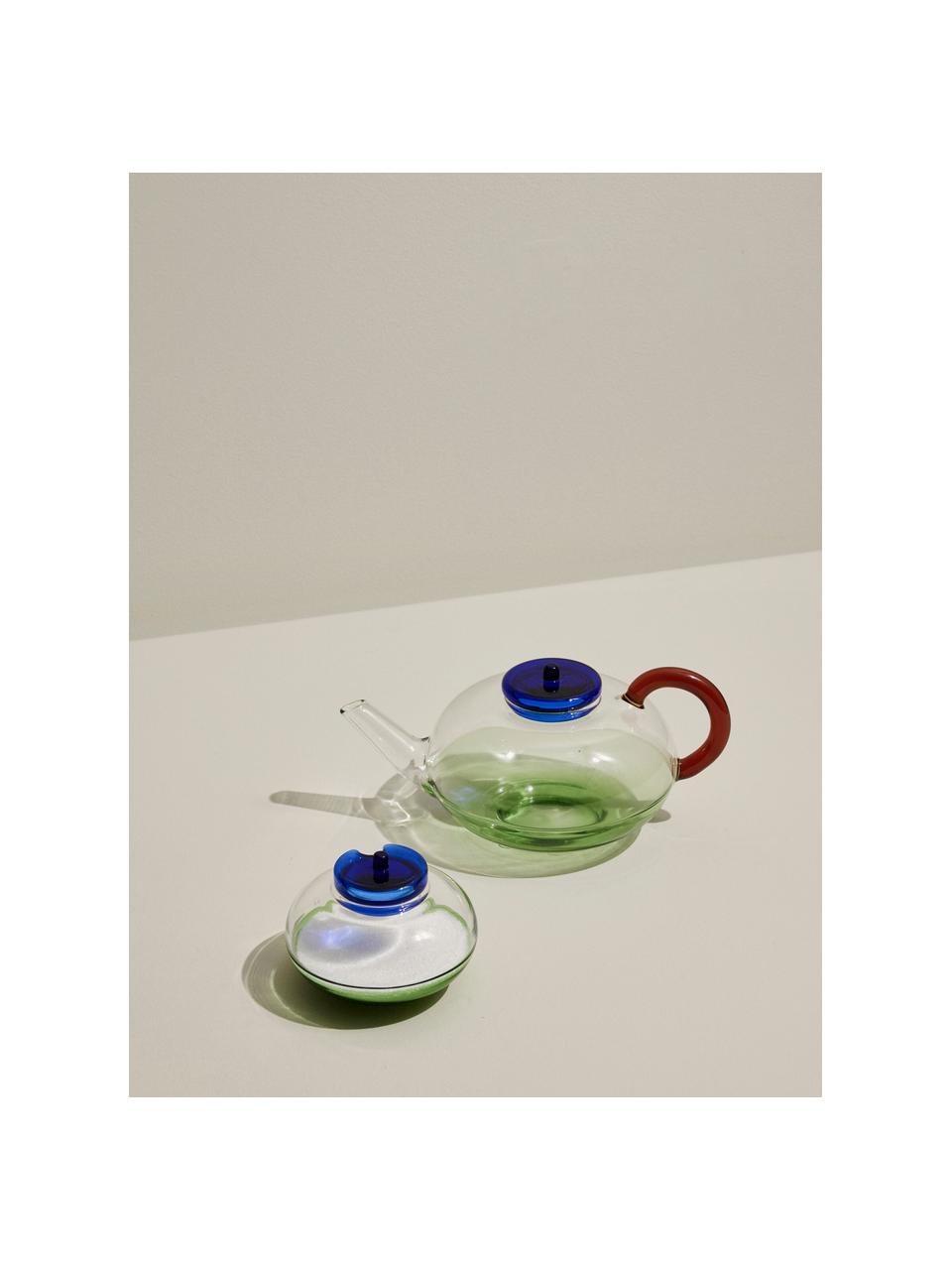 Mundgeblasene Zuckerdose NoRush, Glas, Dunkelblau, Grün, Transparent, Ø 10 x H 8 cm