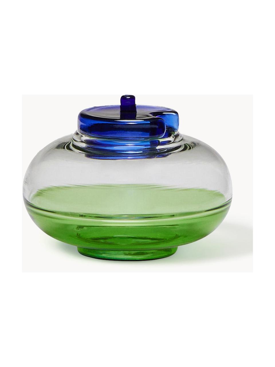 Mondgeblazen suikerpot NoRush, Glas, Donkerblauw, groen, transparant, Ø 10 x H 8 cm