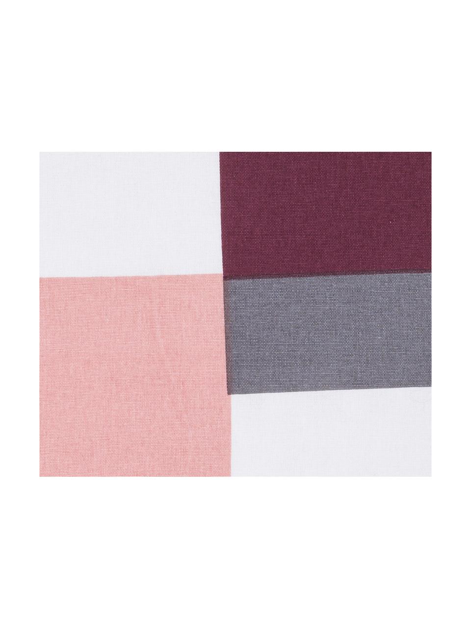 Coussin 50x50 réversible Cubo, Lie de vin, rose, blanc, gris