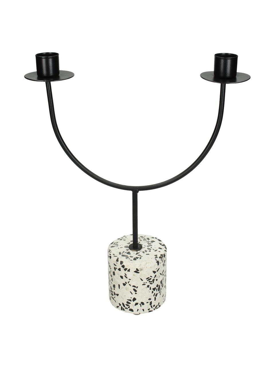 Kerzenhalter Grinno, Terrazzo, Metall, beschichtet, Schwarz, Weiß, 23 x 31 cm