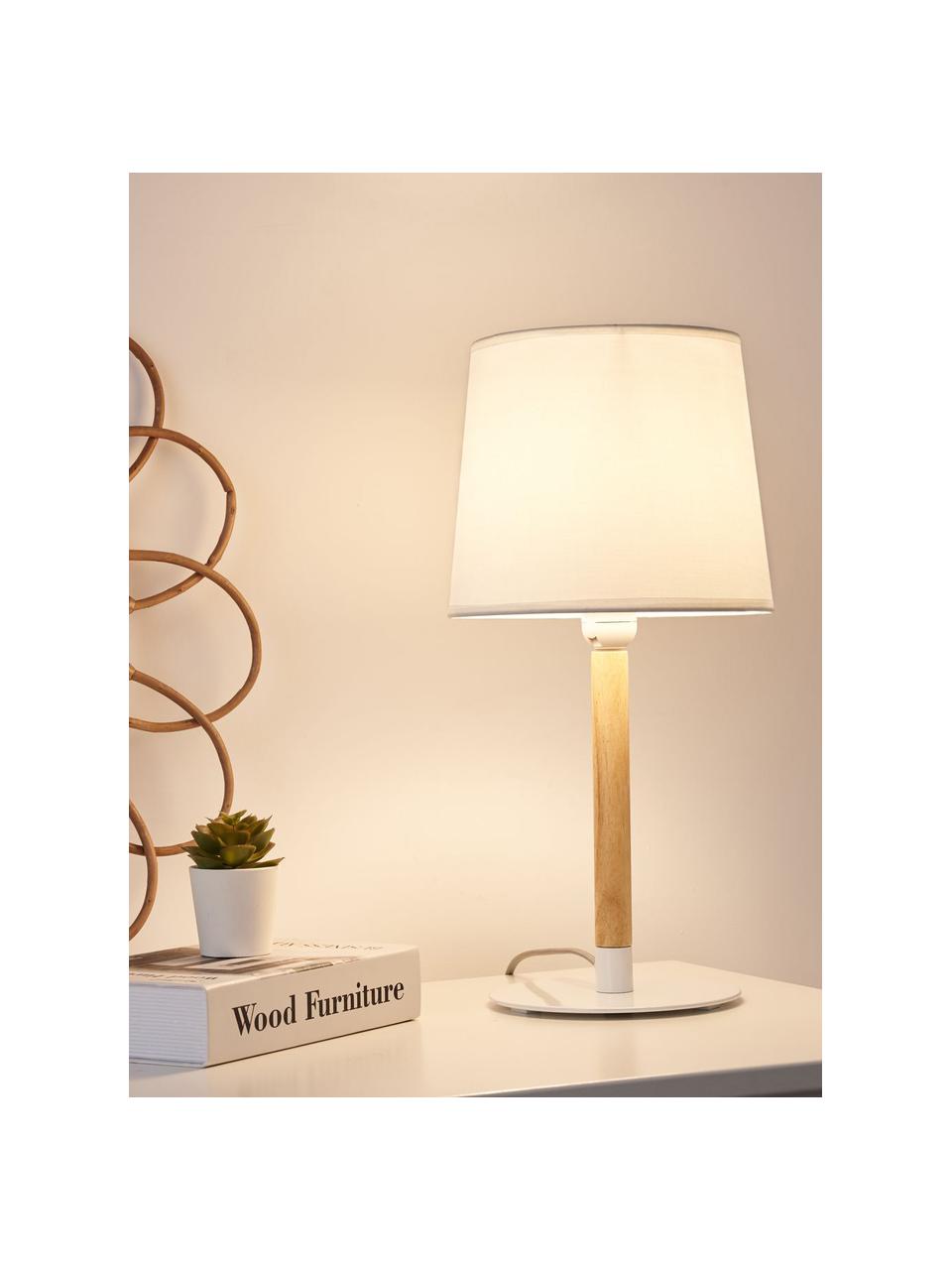 Lampe à poser scandinave Woody Cuddles, Blanc, bois clair, Ø 22 x haut. 44 cm