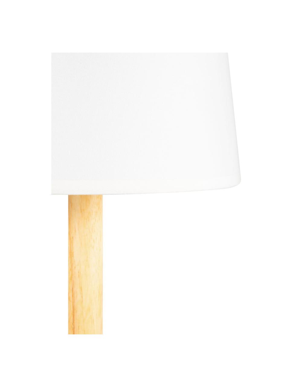 Lampada da tavolo con base in legno Woody Cuddles, Paralume: tessuto, Base della lampada: metallo rivestito, Asta: legno, Bianco, legno chiaro, Ø 22 x Alt. 44 cm