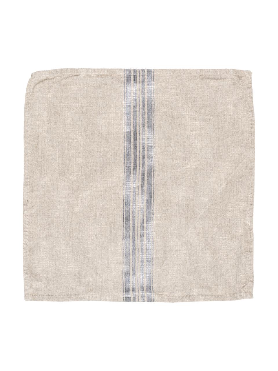 Serviettes de table en lin Jara, 6 pièces, Beige, bleu, larg. 43 x long. 43 cm