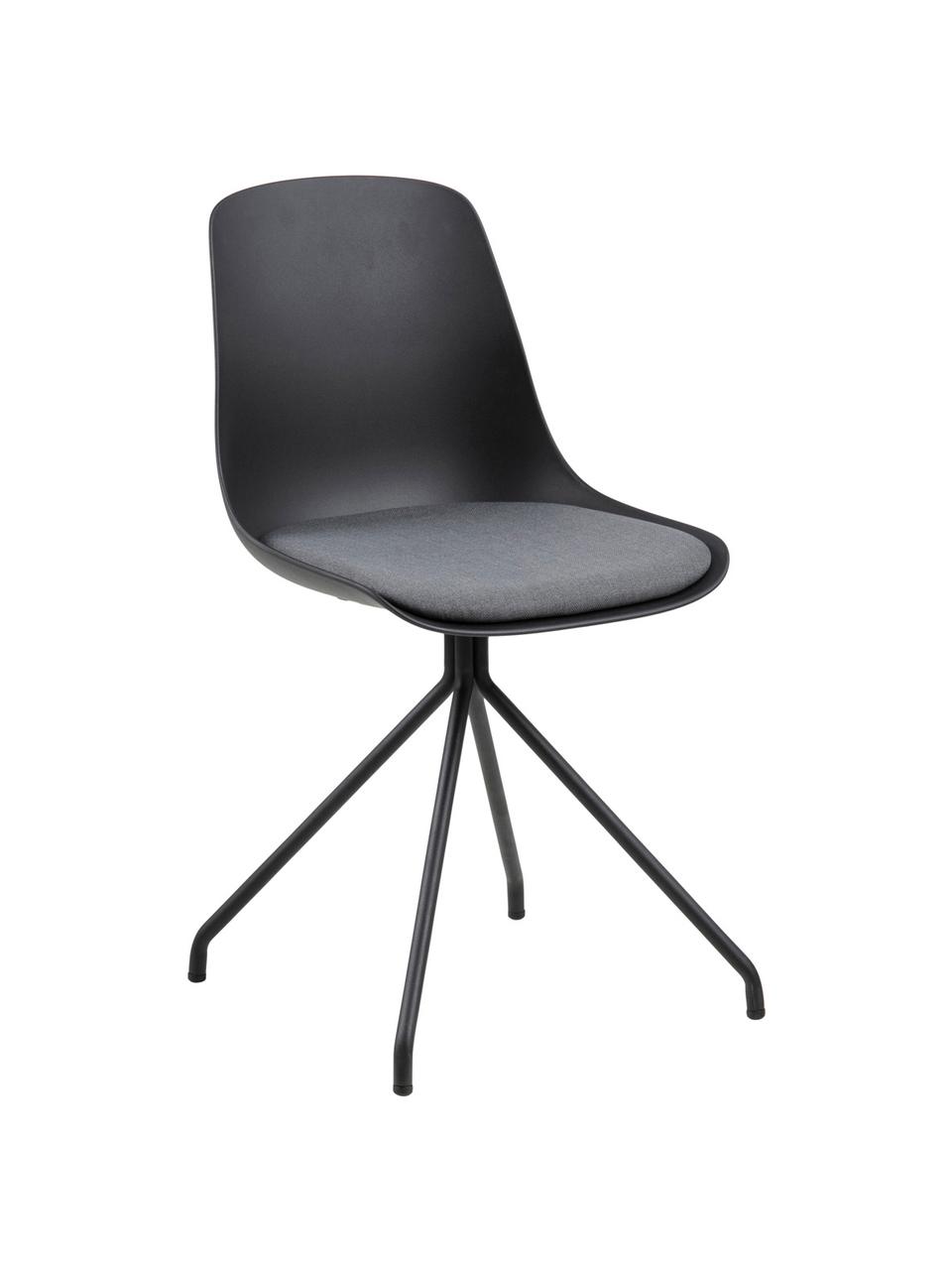 Sedia nera con gambe in metallo Eva, Gambe: metallo rivestito, Seduta: materiale sintetico, Nero, Larg. 51 x Prof. 85 cm