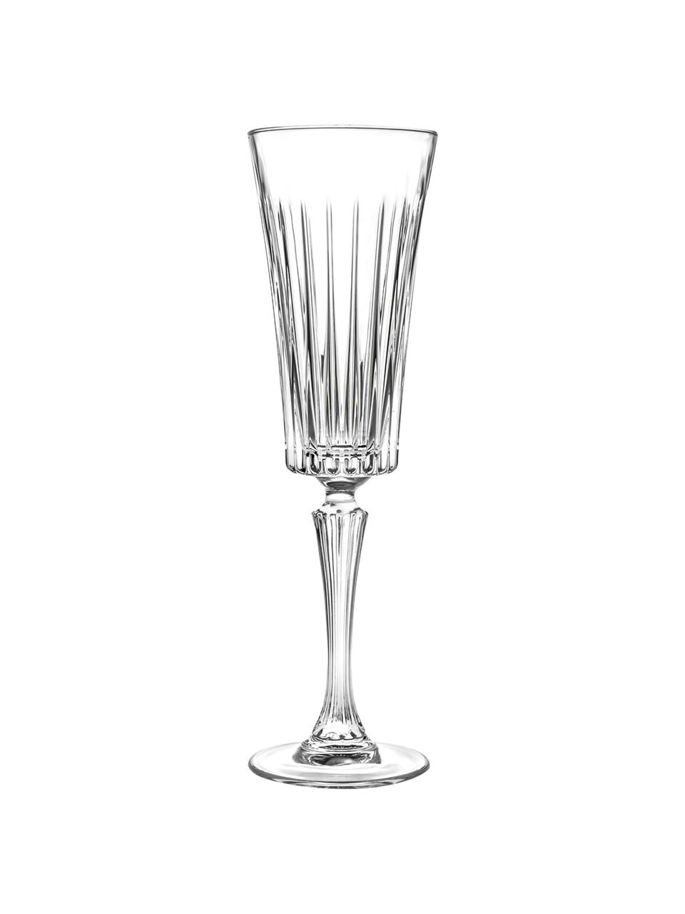 Kieliszek do szampana ze szkła kryształowego z reliefem Timeless, 6 szt., Szkło kryształowe Luxion, Transparentny, Ø 7 x W 24 cm, 210 ml