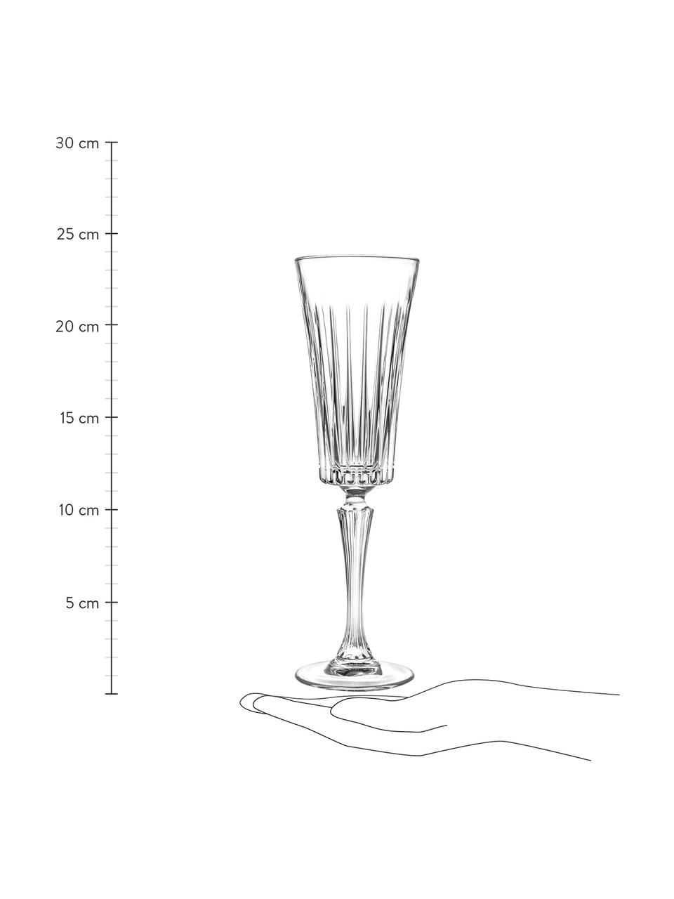 Kieliszek do szampana ze szkła kryształowego z reliefem Timeless, 6 szt., Szkło kryształowe Luxion, Transparentny, Ø 7 x W 24 cm, 210 ml