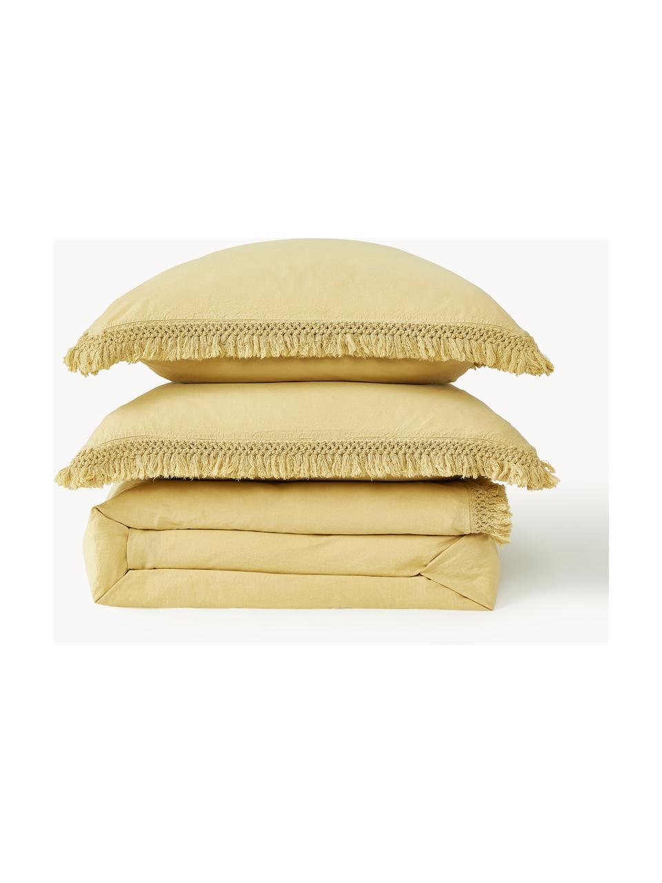Copripiumino in cotone con frange Abra, 100% cotone
Densità dei fili 165 TC, qualità standard

La biancheria da letto in cotone è piacevolmente morbida sulla pelle, assorbe bene l'umidità ed è adatta per chi soffre di allergie

Il materiale utilizzato in questo prodotto è stato testato per sostanze nocive e certificato secondo STANDARD 100 by OEKO-TEX® (10817CIT, CITEVE)., Giallo, Larg. 200 x Lung. 200 cm