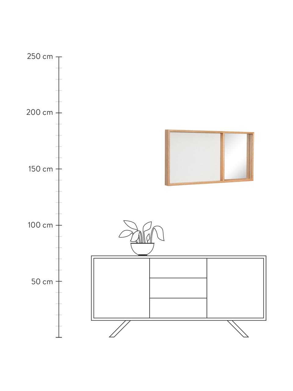 Bacheca con specchio Combine, Cornice: finitura in legno di quer, Superficie dello specchio: lastra di vetro, Marrone chiaro, bianco, Larg. 80 x Alt. 40 cm