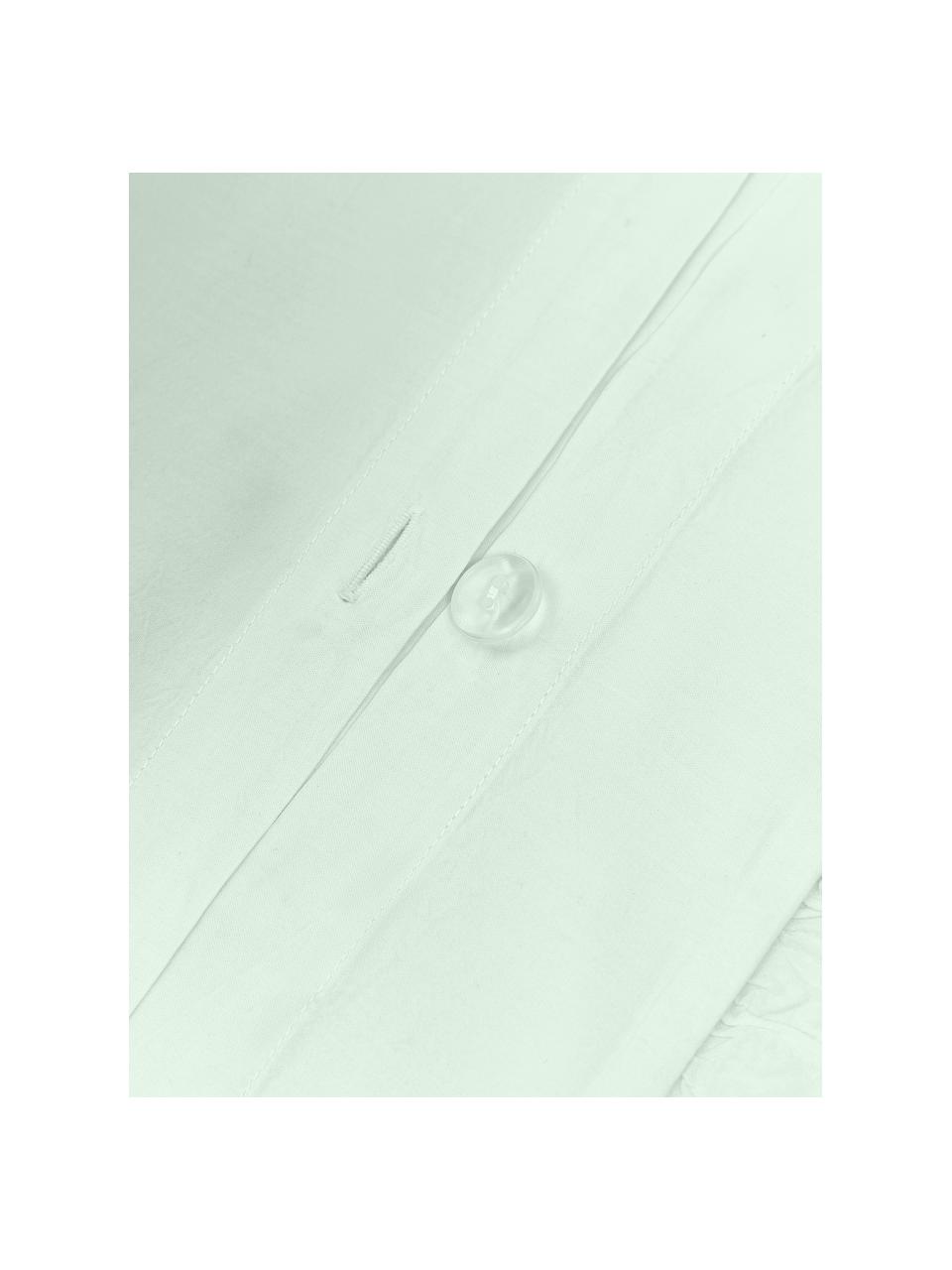 Gewaschener Baumwollperkal-Kopfkissenbezug Louane mit Rüschen, Webart: Perkal Fadendichte 200 TC, Salbeigrün, B 40 x L 80 cm