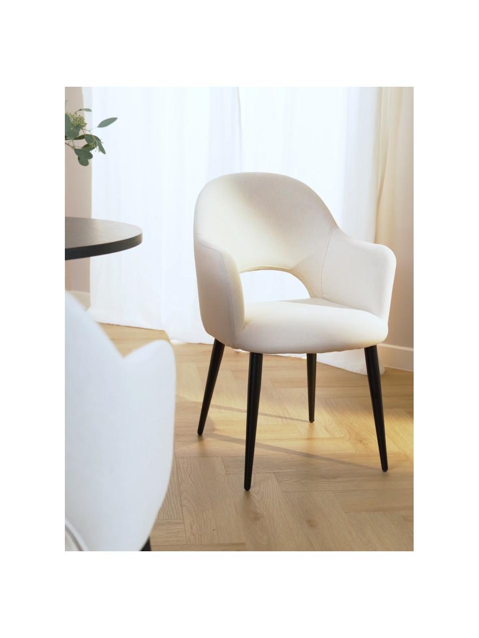 Armstoel Rachel uit geweven stof, Bekleding: fluweel (polyester) Met 5, Poten: metaal, gepoedercoat, Geweven stof crèmewit, B 55 x D 62 cm