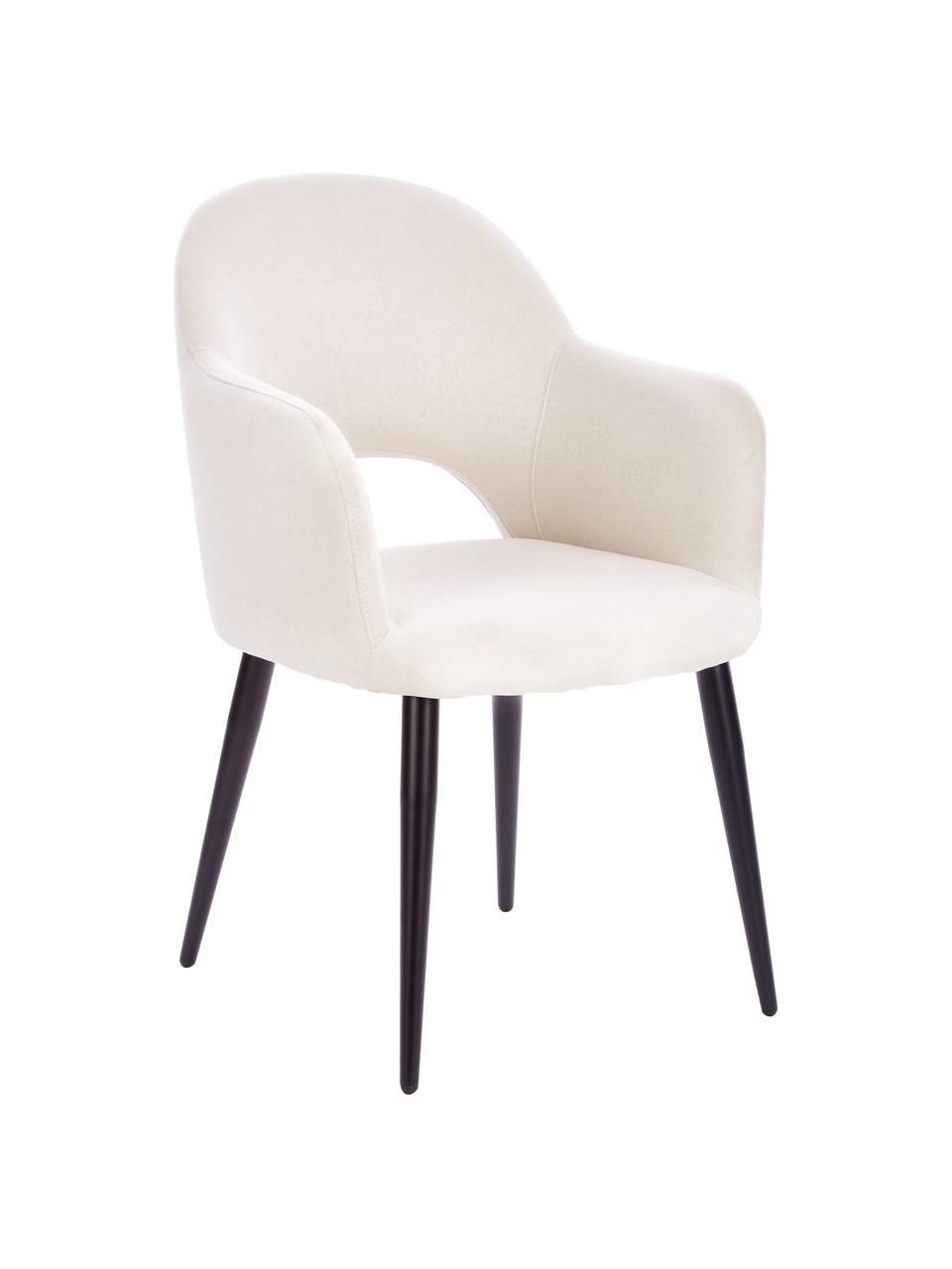 Armstoel Rachel uit geweven stof, Bekleding: fluweel (polyester) Met 5, Poten: metaal, gepoedercoat, Geweven stof crèmewit, B 55 x D 62 cm