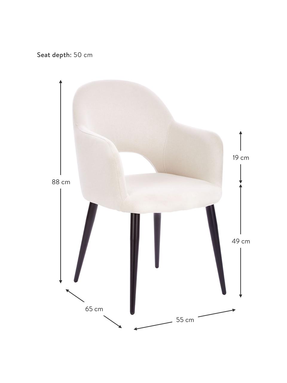 Armstoel Rachel uit geweven stof, Bekleding: fluweel (polyester) Met 5, Poten: metaal, gepoedercoat, Geweven stof crèmewit, B 55 x D 62 cm