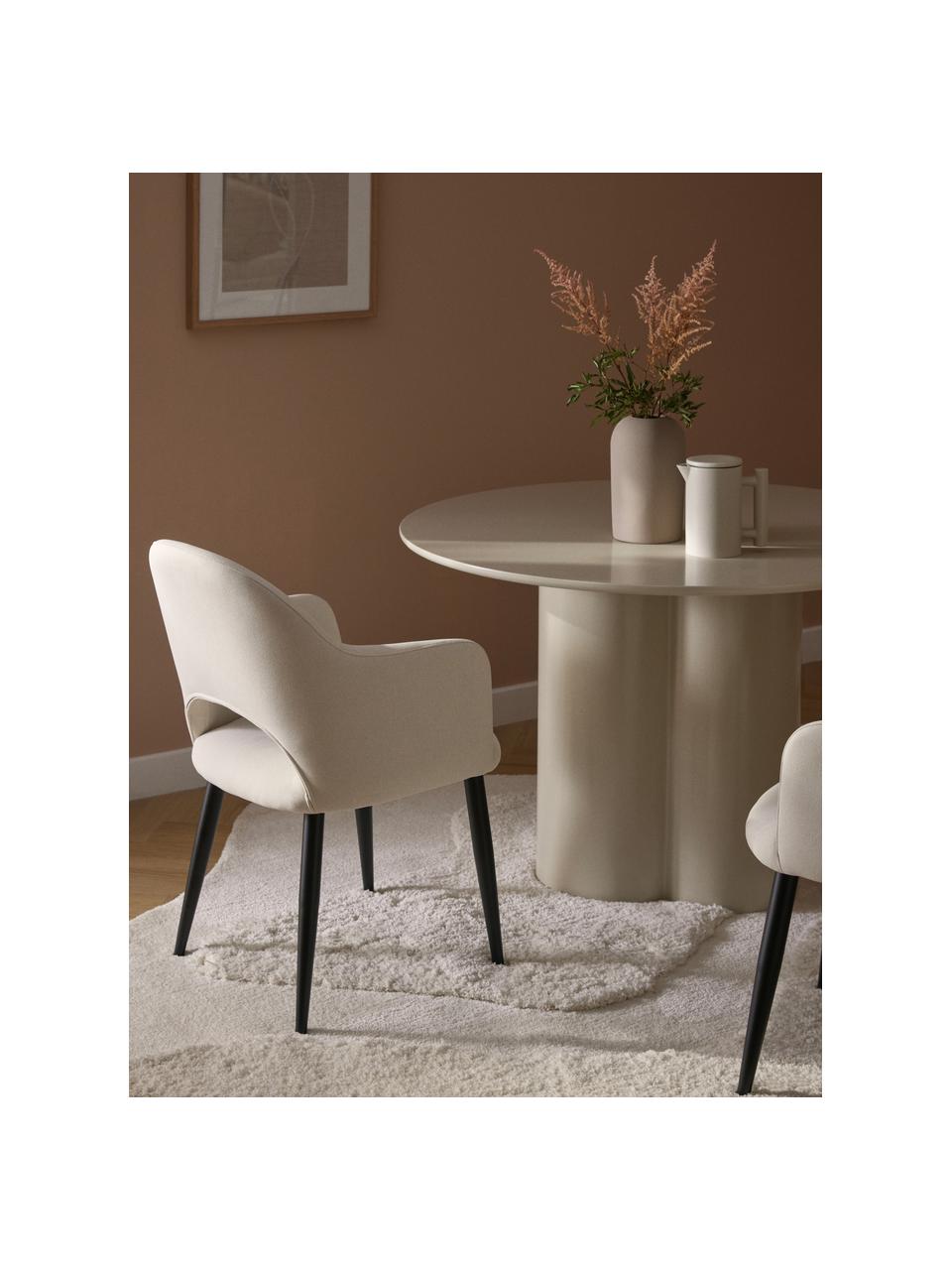 Židle s područkami z tkané látky Rachel, Krémově bílá, Š 55 cm, H 65 cm