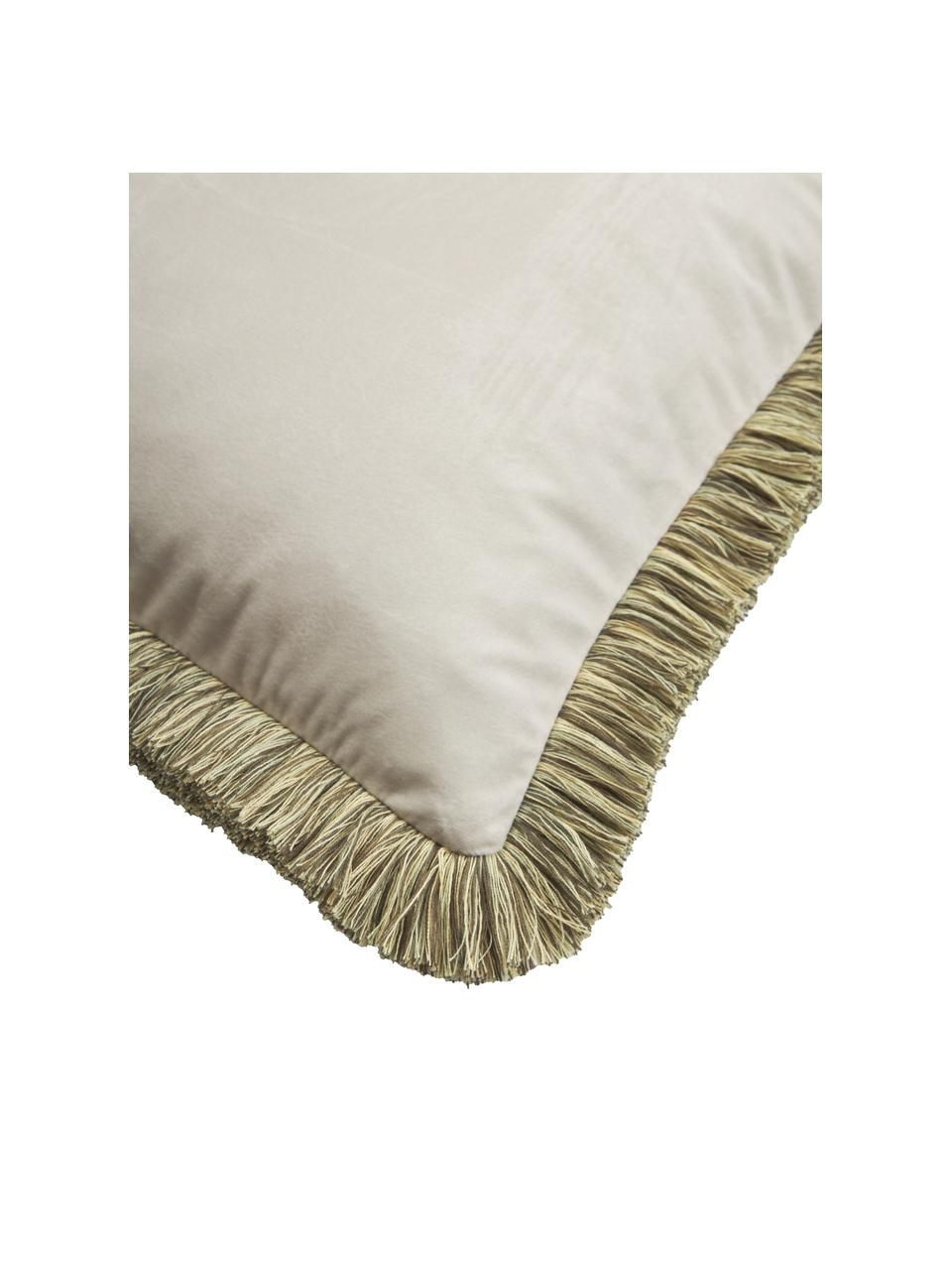 Housse de coussin en velours à franges Devas, Beige, vert, rouge, larg. 45 x long. 45 cm