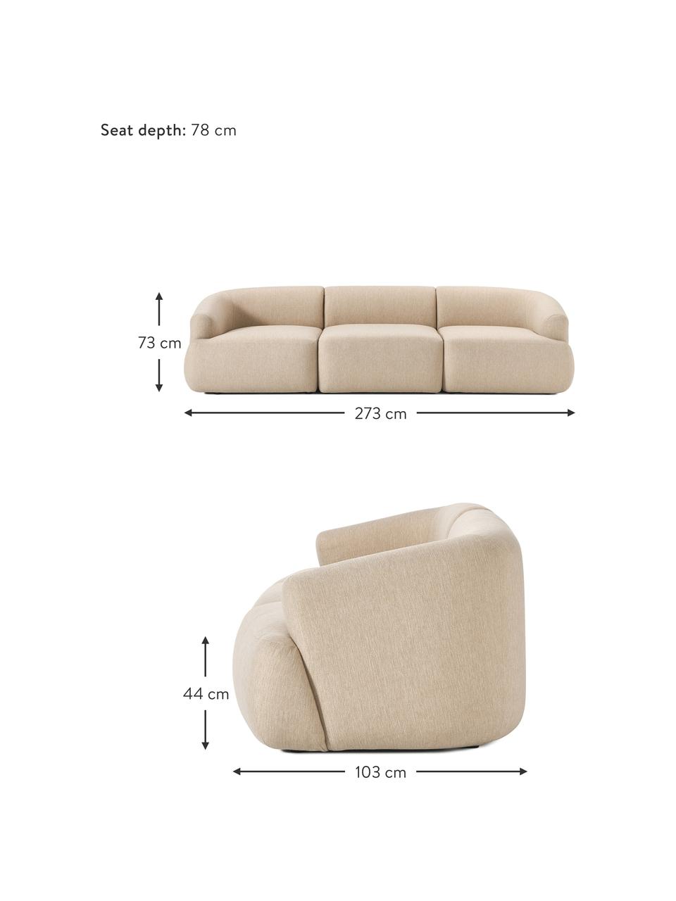 Canapé modulable 3 places Sofia, Tissu beige clair, larg. 273 x prof. 103 cm