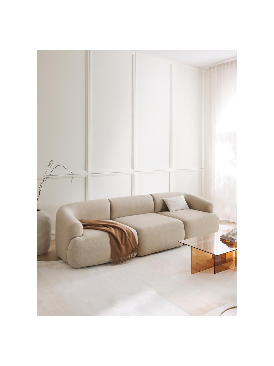 Sofa modułowa Sofia (3-osobowa), Tapicerka: 100% polipropylen Dzięki , Stelaż: drewno świerkowe, płyta w, Nogi: tworzywo sztuczne, Jasnobeżowa tkanina, S 273 x G 103 cm