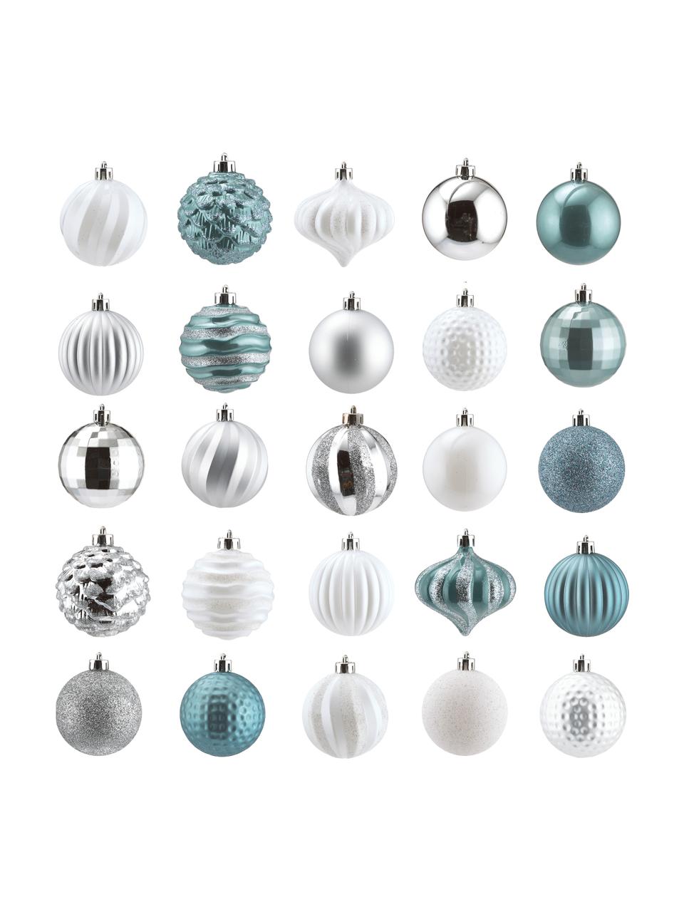 Weihnachtskugel-Set Nip Ø 7 cm, 60-tlg., Weiss, Silber, Türkis, Ø 7 cm