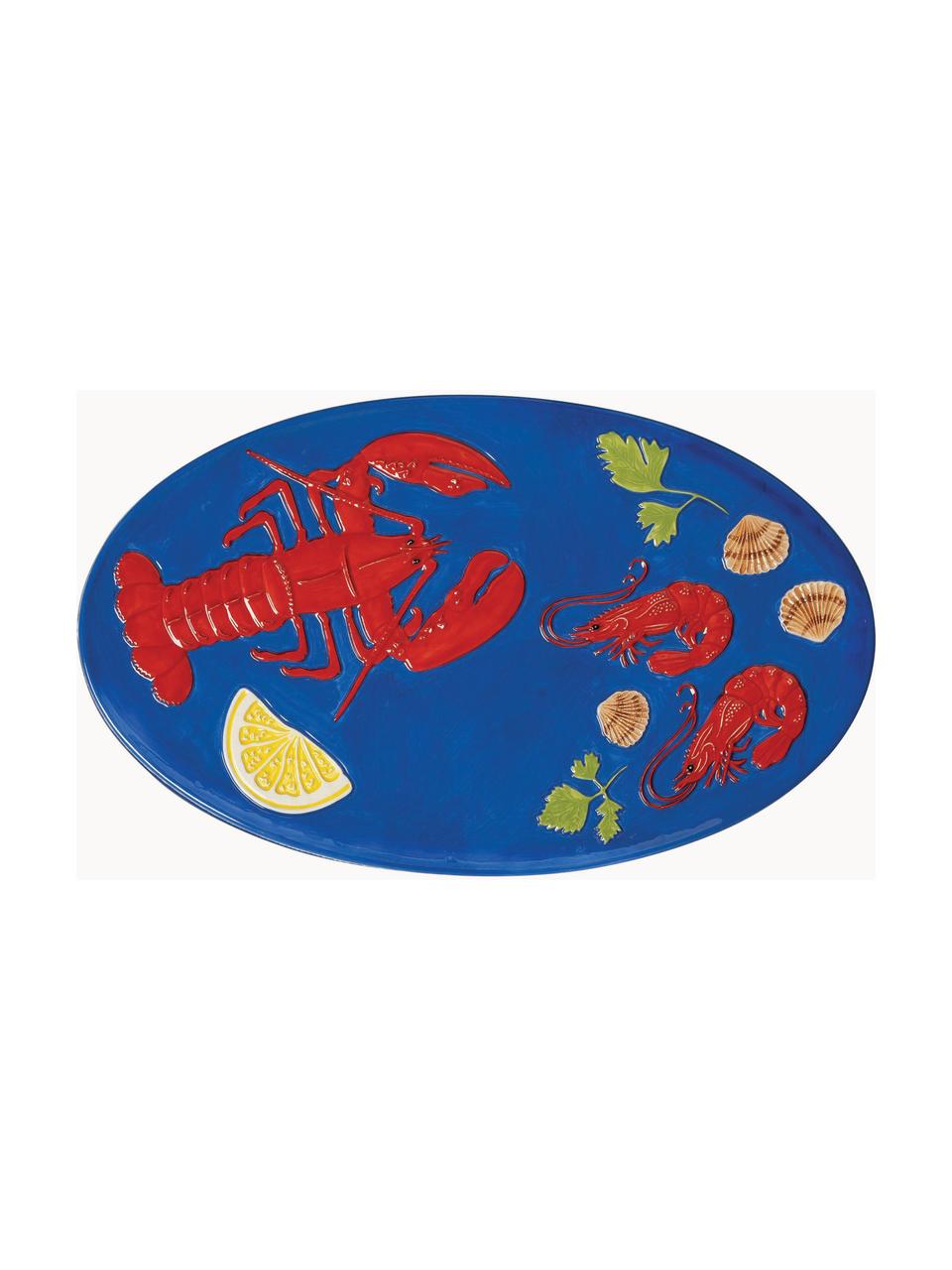 Ručně malovaný servírovací talíř z dolomitu De La Mert, Dolomit, glazovaný, Tmavě modrá, červená, zelená, žlutá, Š 33 cm, H 20 cm