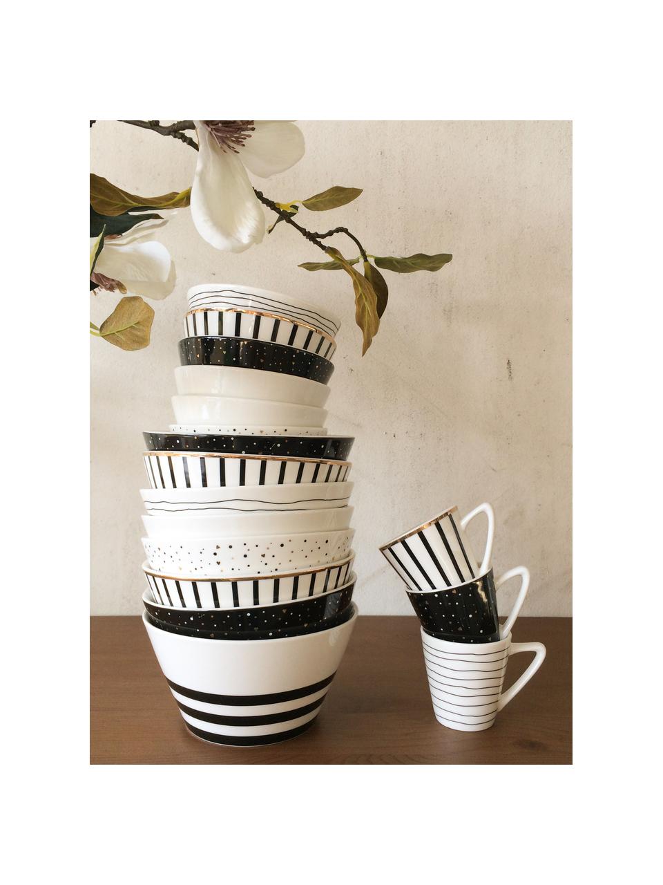 Tazas originales Pluto Loft, 4 uds., Porcelana, Negro y blanco con borde dorado, Ø 6 x Al 6 cm, 90 ml