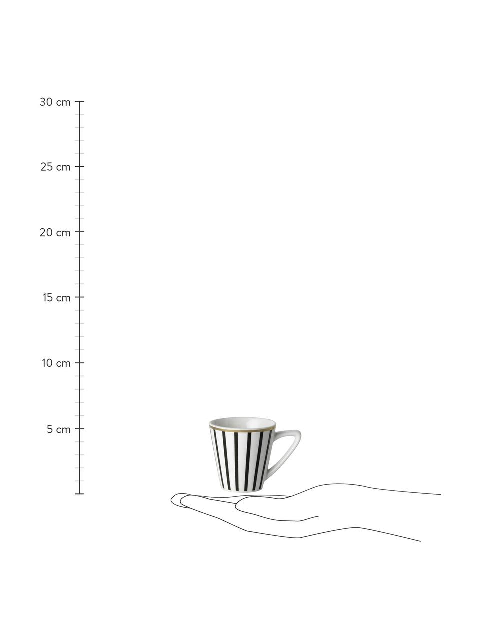 Espressotassen Pluto Loft mit Streifendekor, 4 Stück, Porzellan, Schwarz, Weiß mit Goldrand, Ø 6 x H 6 cm, 90 ml