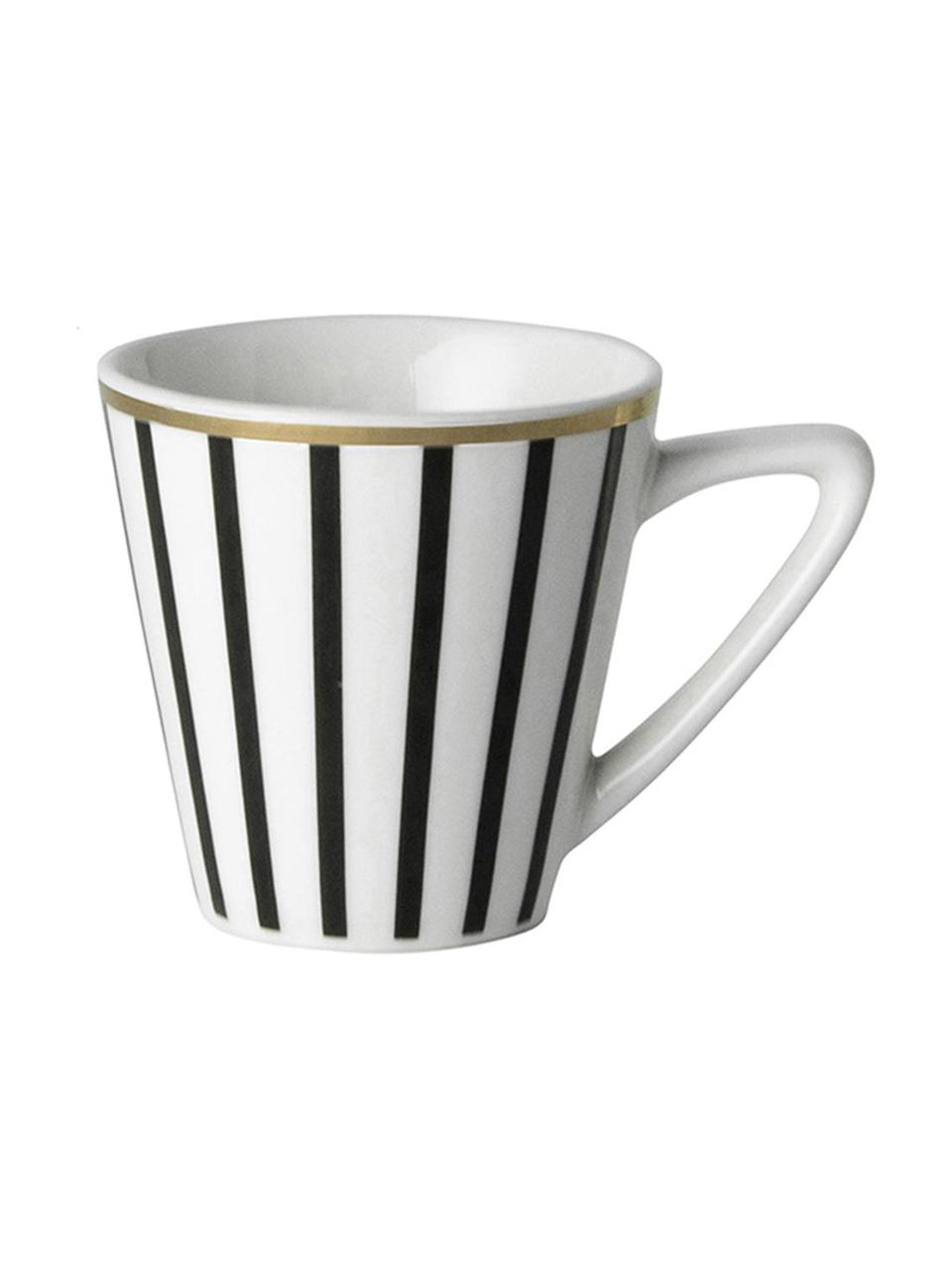 Šálka na espresso s pruhovanou dekoráciou Pluto Loft, 4 ks, Porcelán, Čierna, biela so zlatým okrajom, Ø 6 x V 6 cm, 90 ml