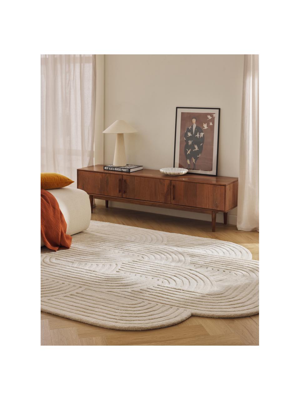 Vlnený koberec s reliéfnym efektom Koli, Lomená biela, Š 160 x D 230 cm (veľkosť M)