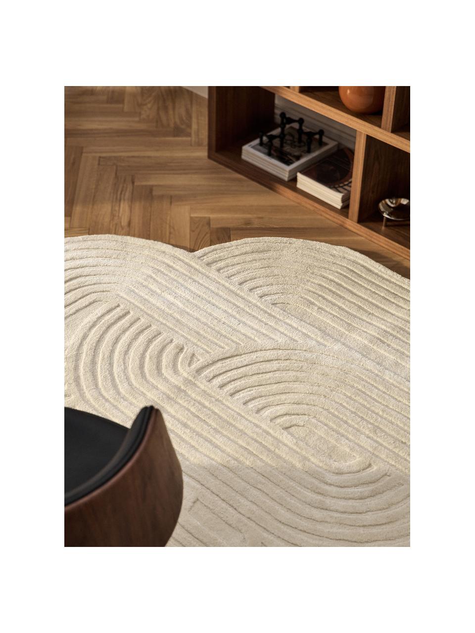 Tapis en laine texturée Koli, Blanc cassé, larg. 160 x long. 230 cm (taille M)