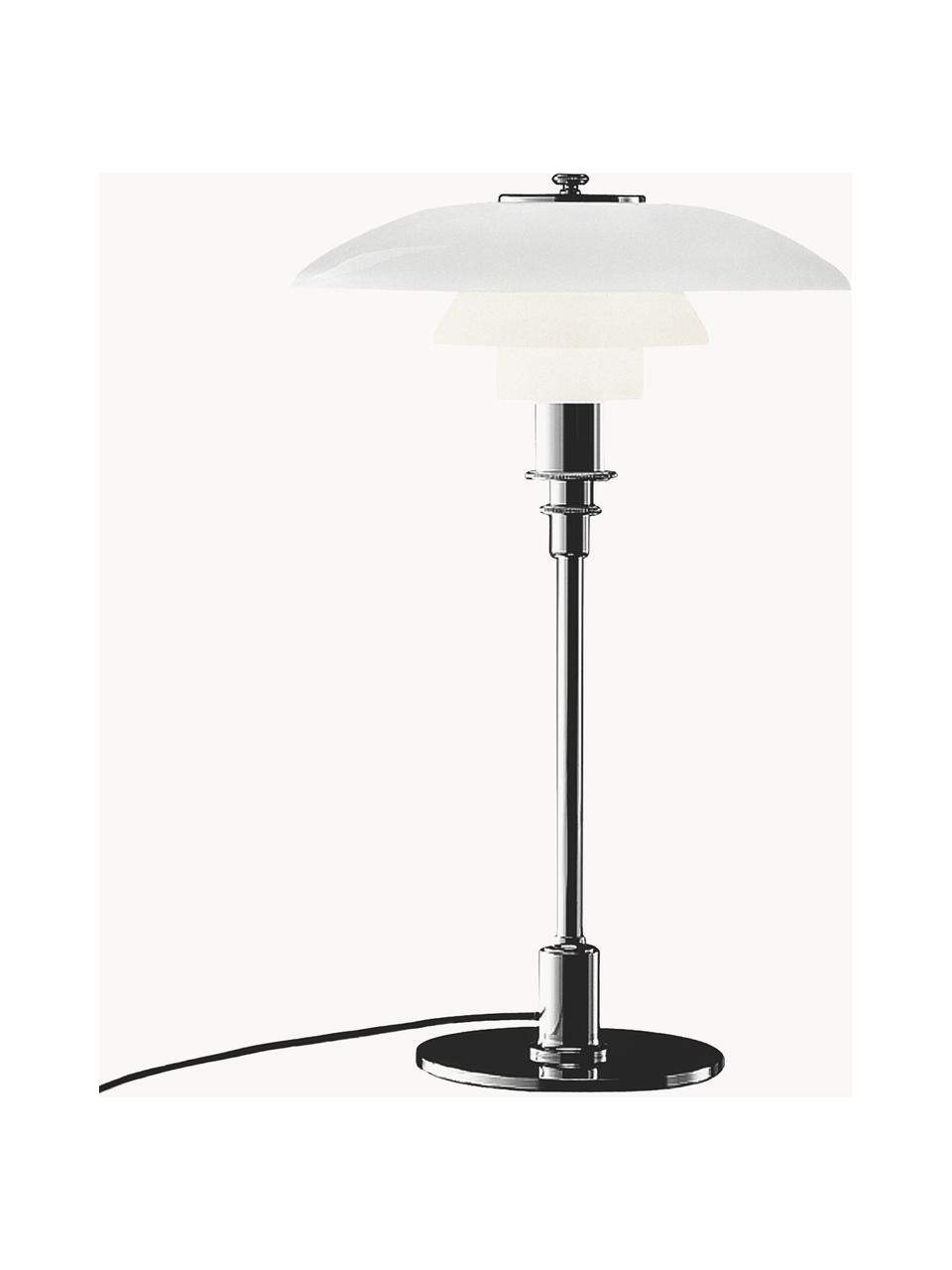 Lampa stołowa ze szkła dmuchanego PH 3/2, Stelaż: mosiądz chromowany, Odcienie srebrnego, biały, Ø 29 x W 47 cm