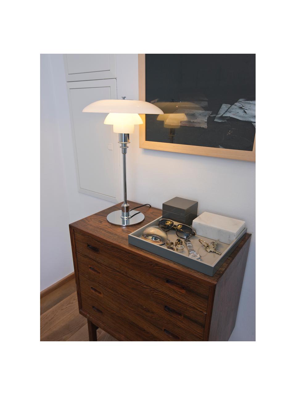 Große Tischlampe PH 3/2, mundgeblasen, Lampenschirm: Opalglas, mundgeblasen, Silberfarben, Weiß, Ø 29 x H 47 cm