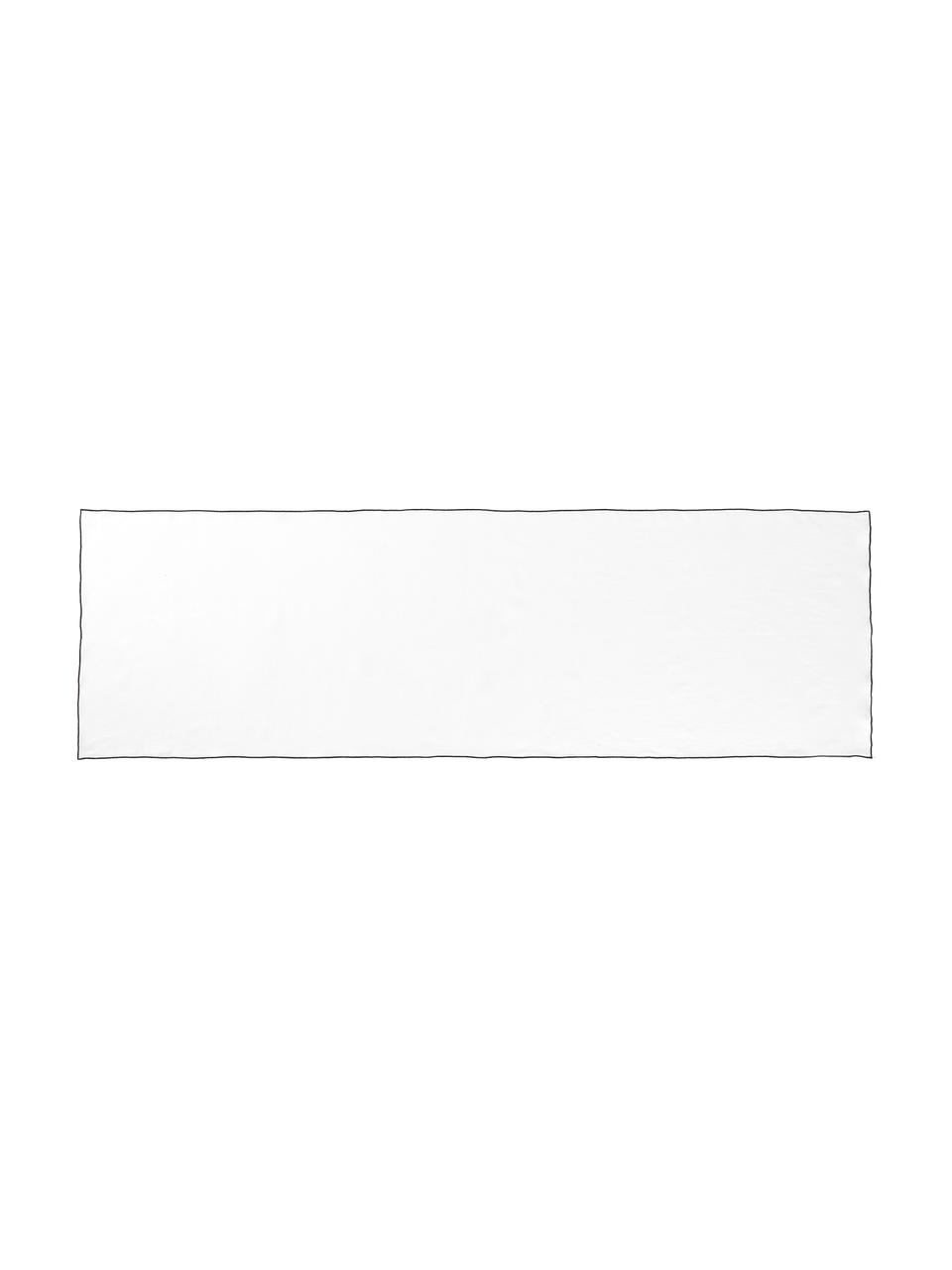 Lněný stolní běhoun s lemováním Vilnia, 100 % len, Bílá, černá, Š 50 cm, D 150 cm