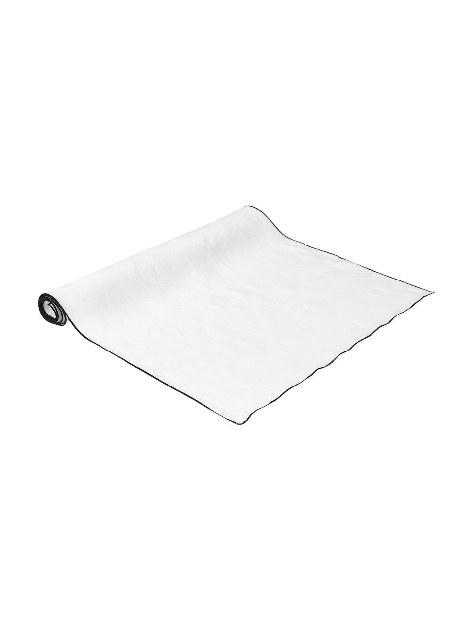 Chemin de table en lin blanc avec passepoil Vilnia, 100 % pur lin, Blanc, noir, larg. 50 x long. 150 cm