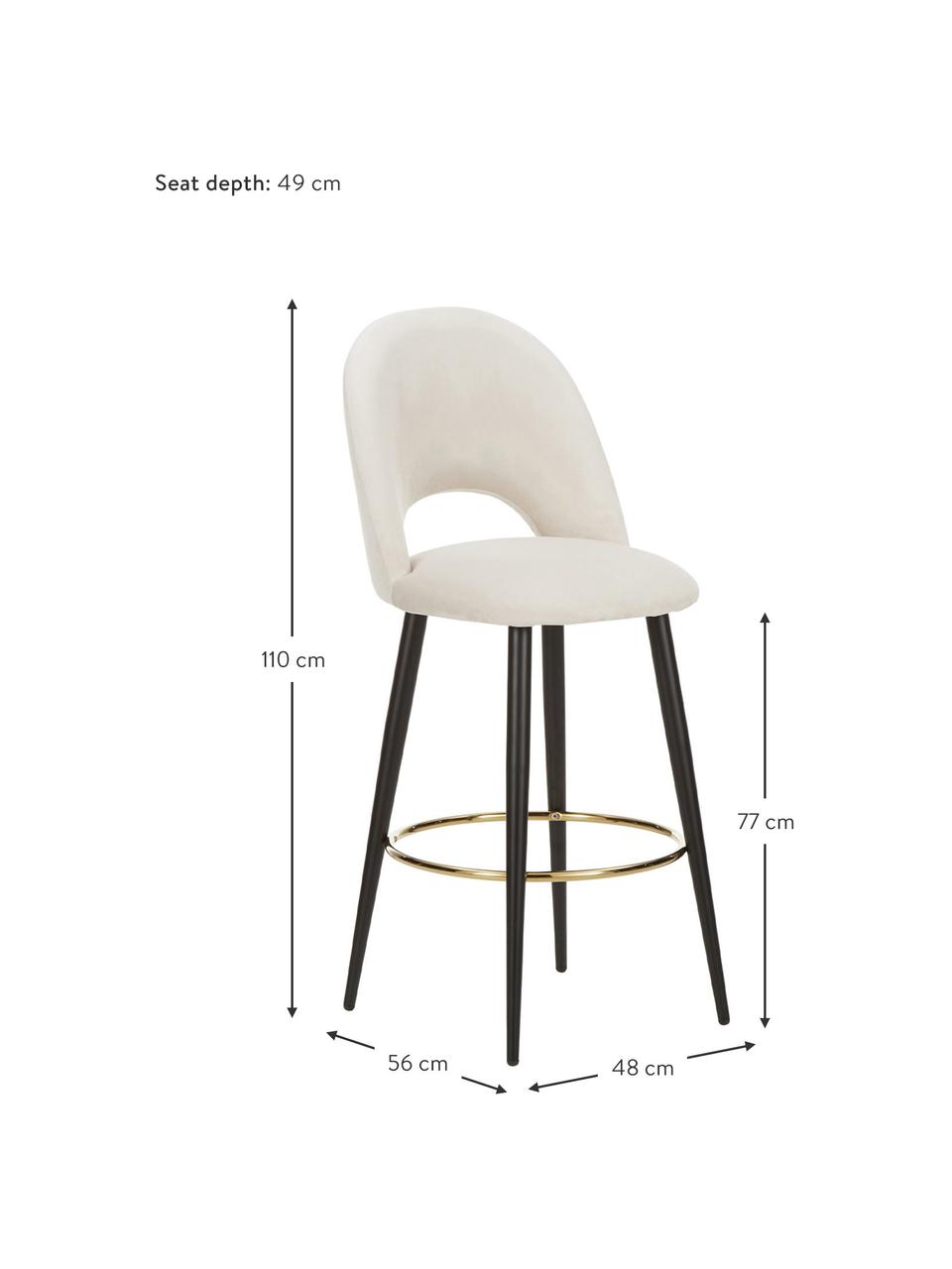 Sedia bar in velluto Rachel, Rivestimento: velluto (rivestimento in , Gambe: metallo verniciato a polv, Velluto bianco crema, Larg, 48 x Alt. 110 cm