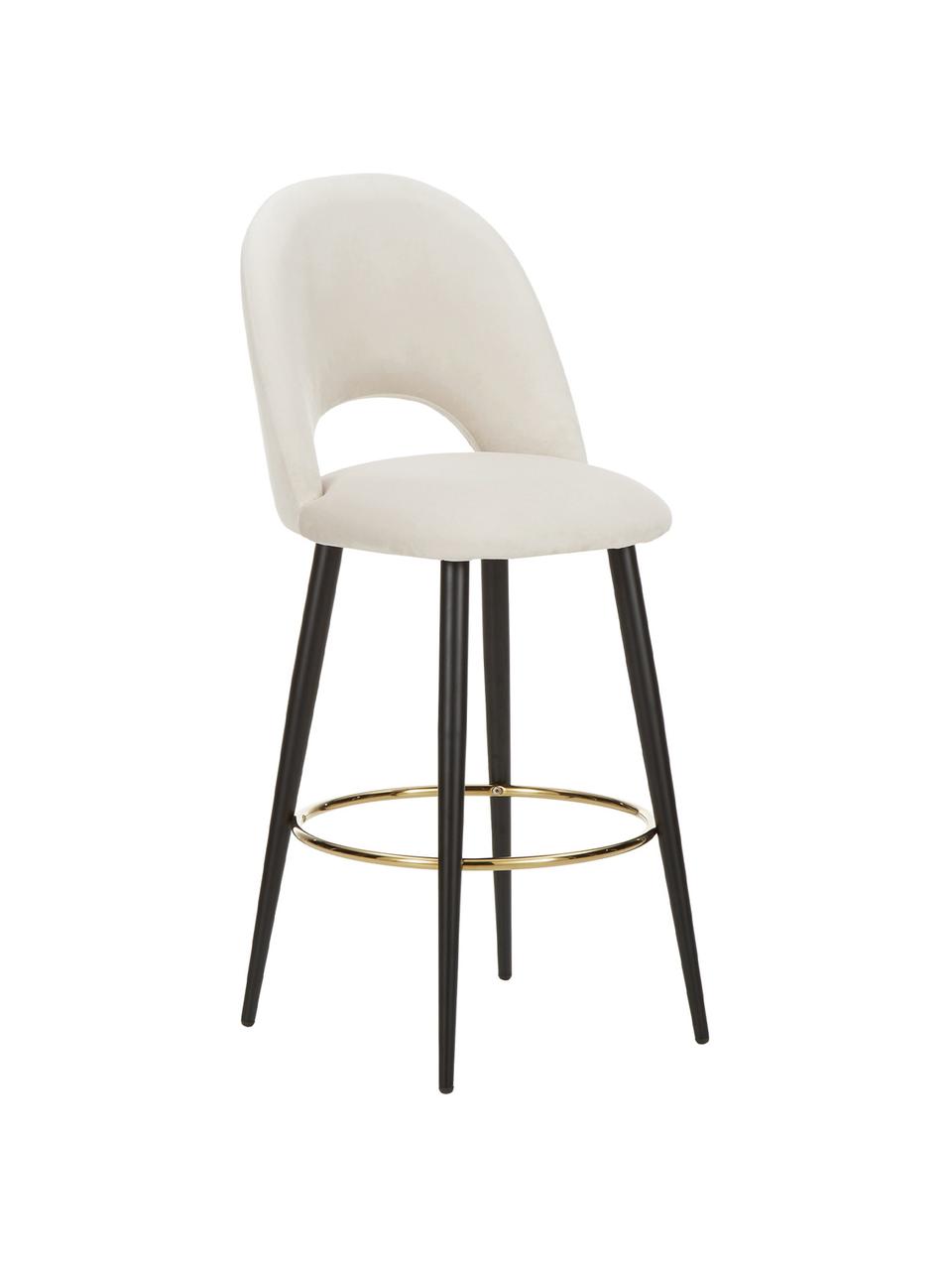 Chaise de bar en velours Rachel, Velours blanc crème, larg. 48 x haut. 110 cm