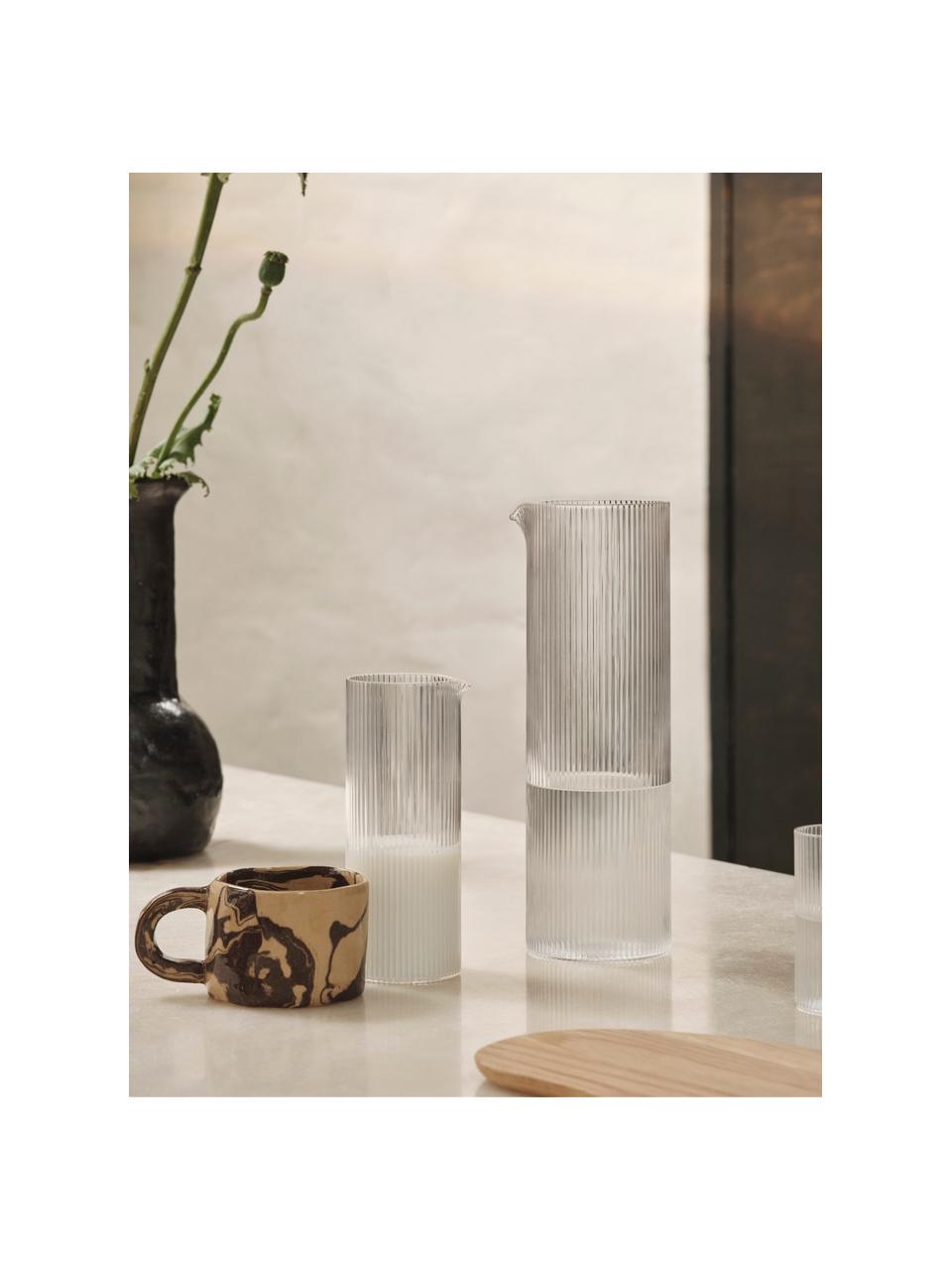 Mundgeblasene Karaffe Ripple mit Rillenrelief, 1.1 L, Glas, mundgeblasen, Transparent, glänzend, 1.1 L