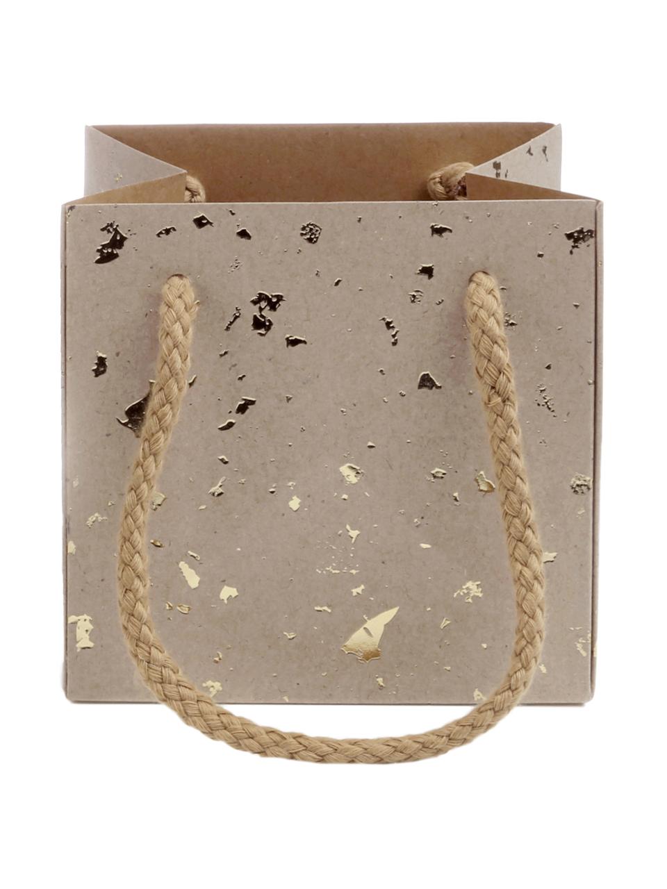 Geschenktaschen Carat, 3 Stück, Griffe: Baumwolle, Tasche: Kraftpapier, Braun, Goldfarben, 11 x 11 cm
