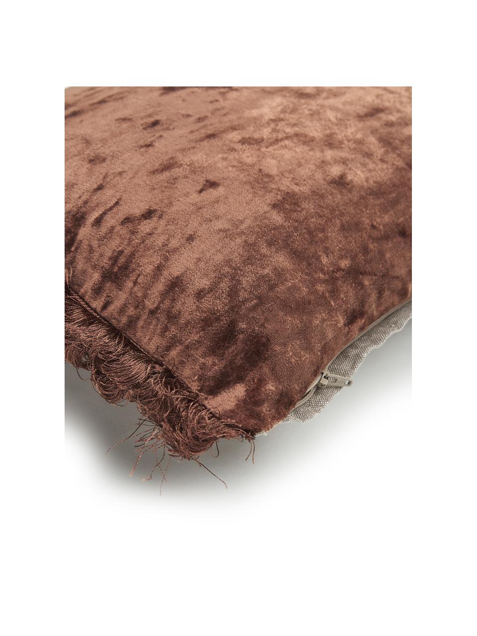 Cuscino reversibile con imbottitura in velluto Crushed, Rivestimento: 55% rayon, 45% cotone, Marrone, Larg. 30 x Lung. 50 cm